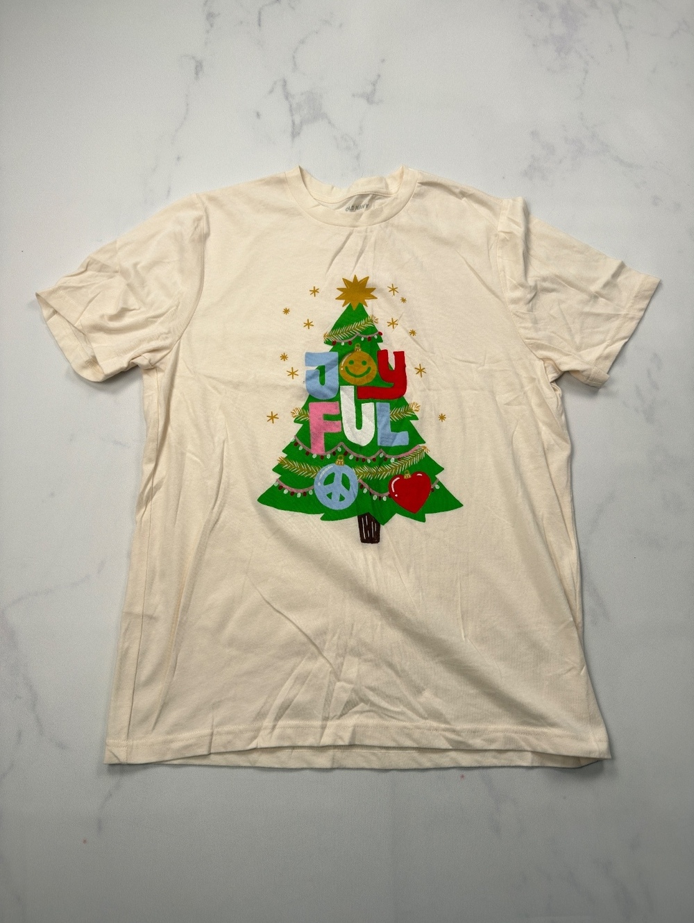 Old Navy Joyful Graphic Tee Cream 2010s Retro - Womens M